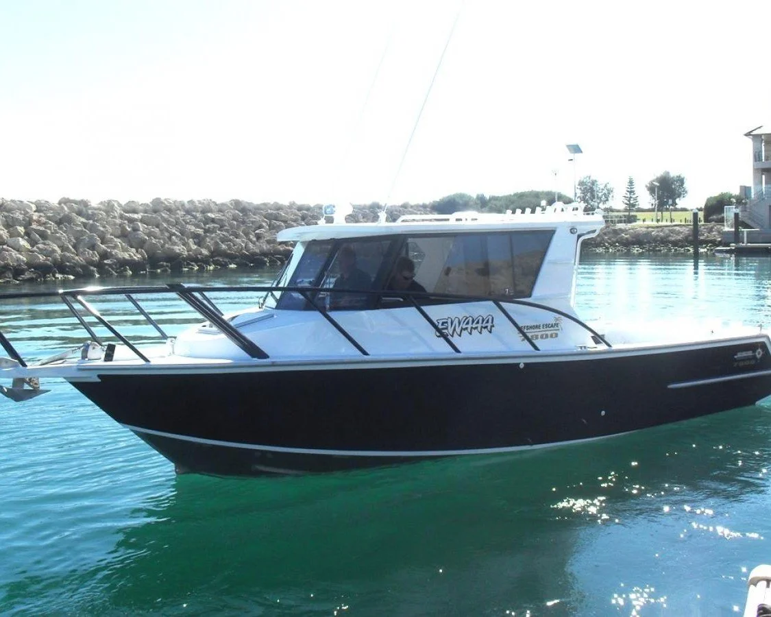 Sherwood Marine 780CAB - 7.8m Full Cab aluminium boat kit - on water, port profile - sterndrive (old cab)
