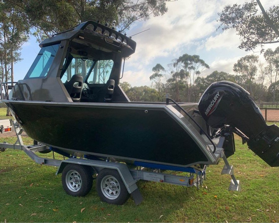 Sherwood Marine 600HT - 6m Hardtop aluminium boat kit - on the trailer, stern quarter
