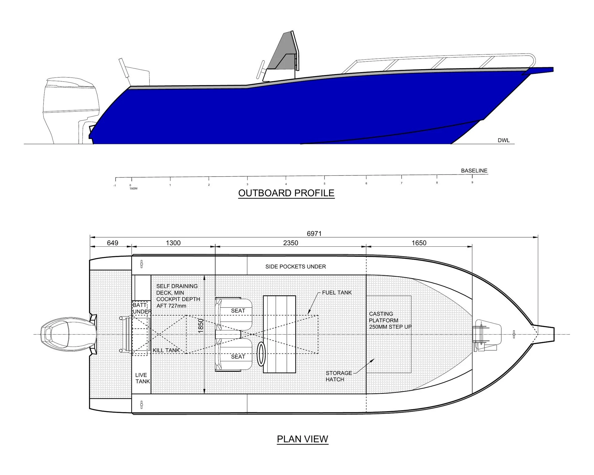 Sherwood Marine 700CC - 7m Centre Console aluminium boat kit - GA

