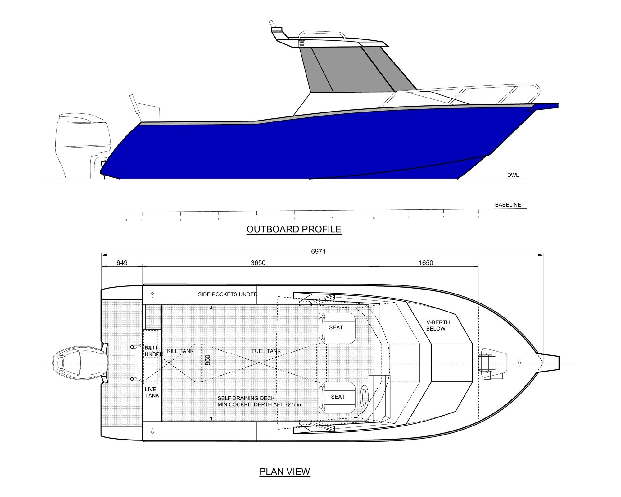 Sherwood Marine 700HT - 7m Hardtop aluminium boat kit - GA
