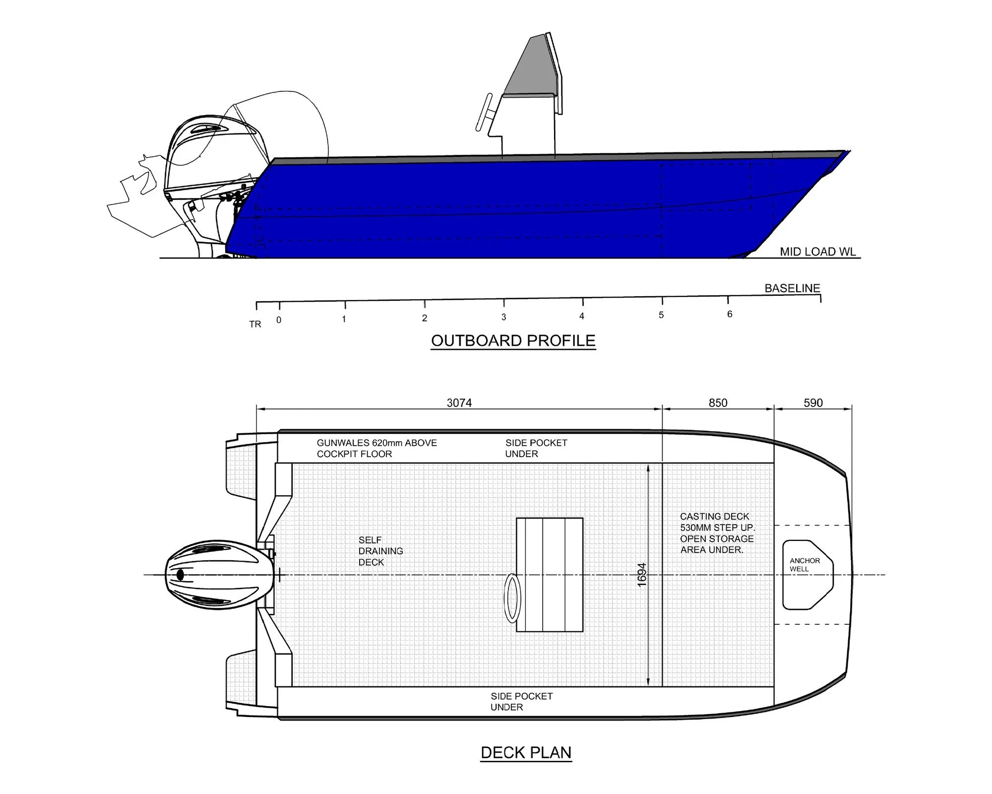 Sherwood Marine C450CC centre console 4.5 m aluminium catamaran boat kit GA