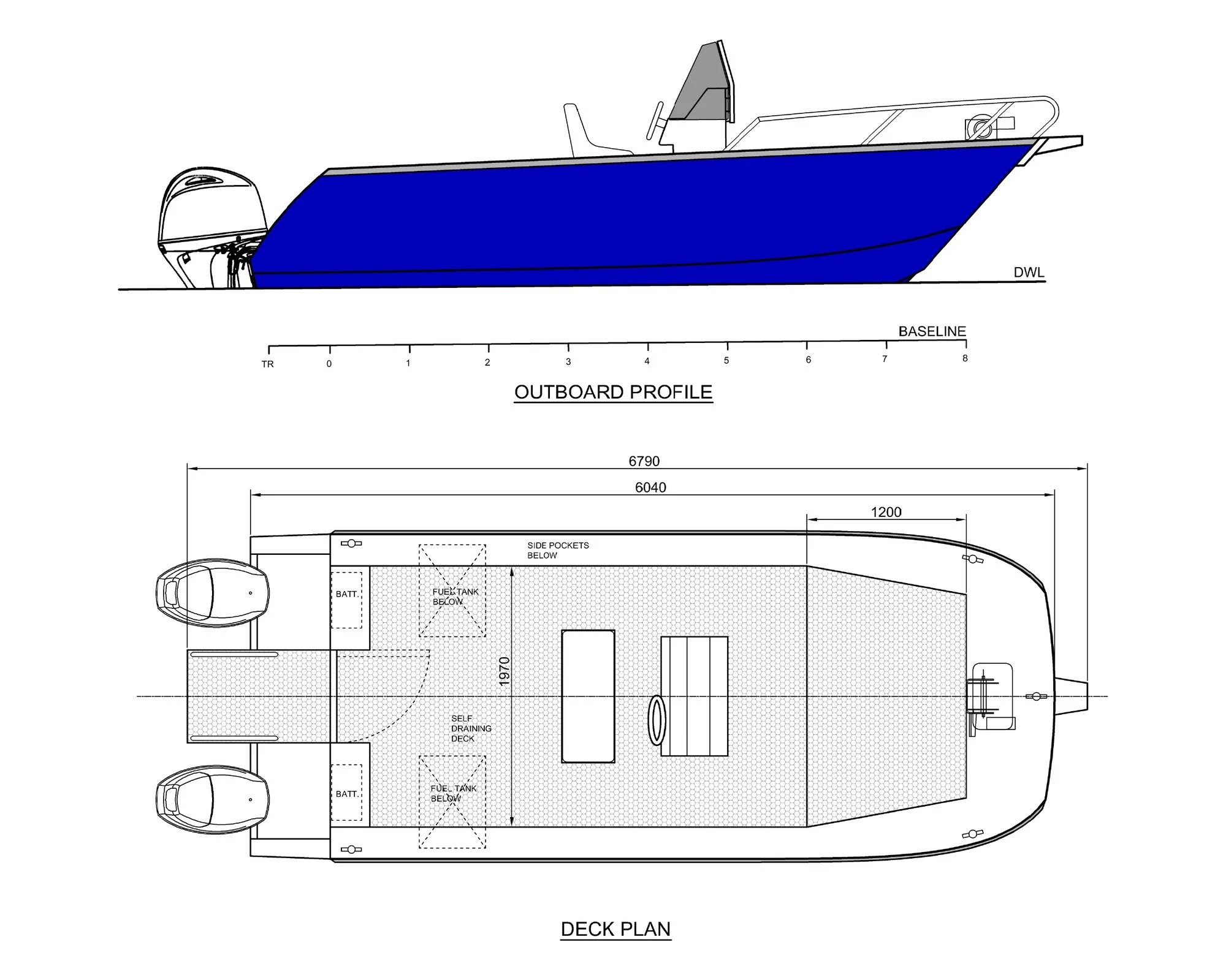 Sherwood Marine C600CC centre console 6 m aluminium catamaran boat kit GA
