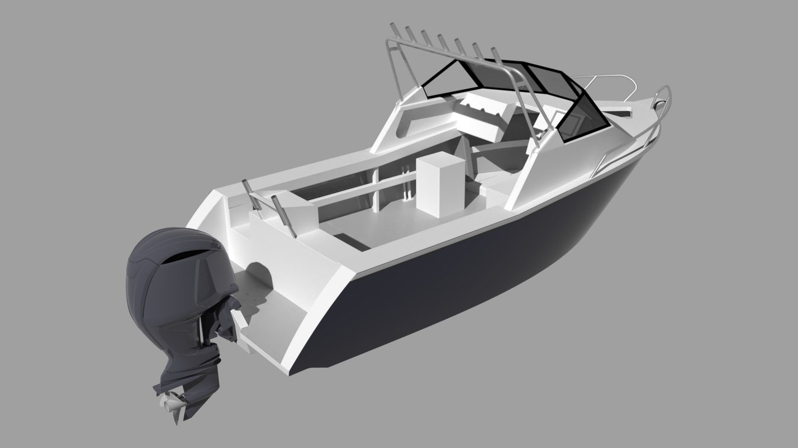 Sherwood Marine 615CD cuddy 6.15 m aluminium monohull boat kit — stern quarter 3D
