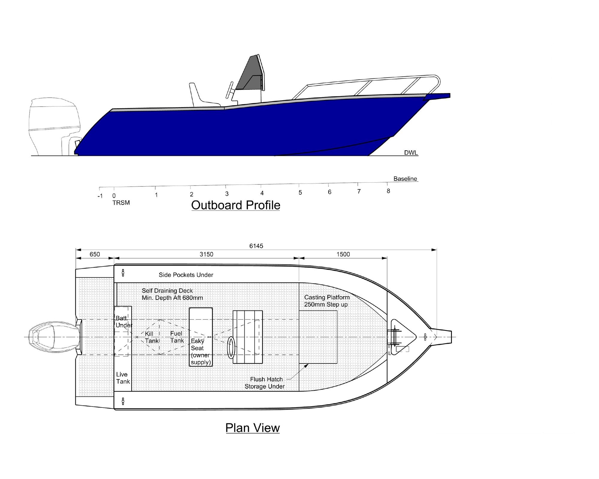 Sherwood Marine 615CC centre console 6.15 m aluminium monohull boat kit - GA
