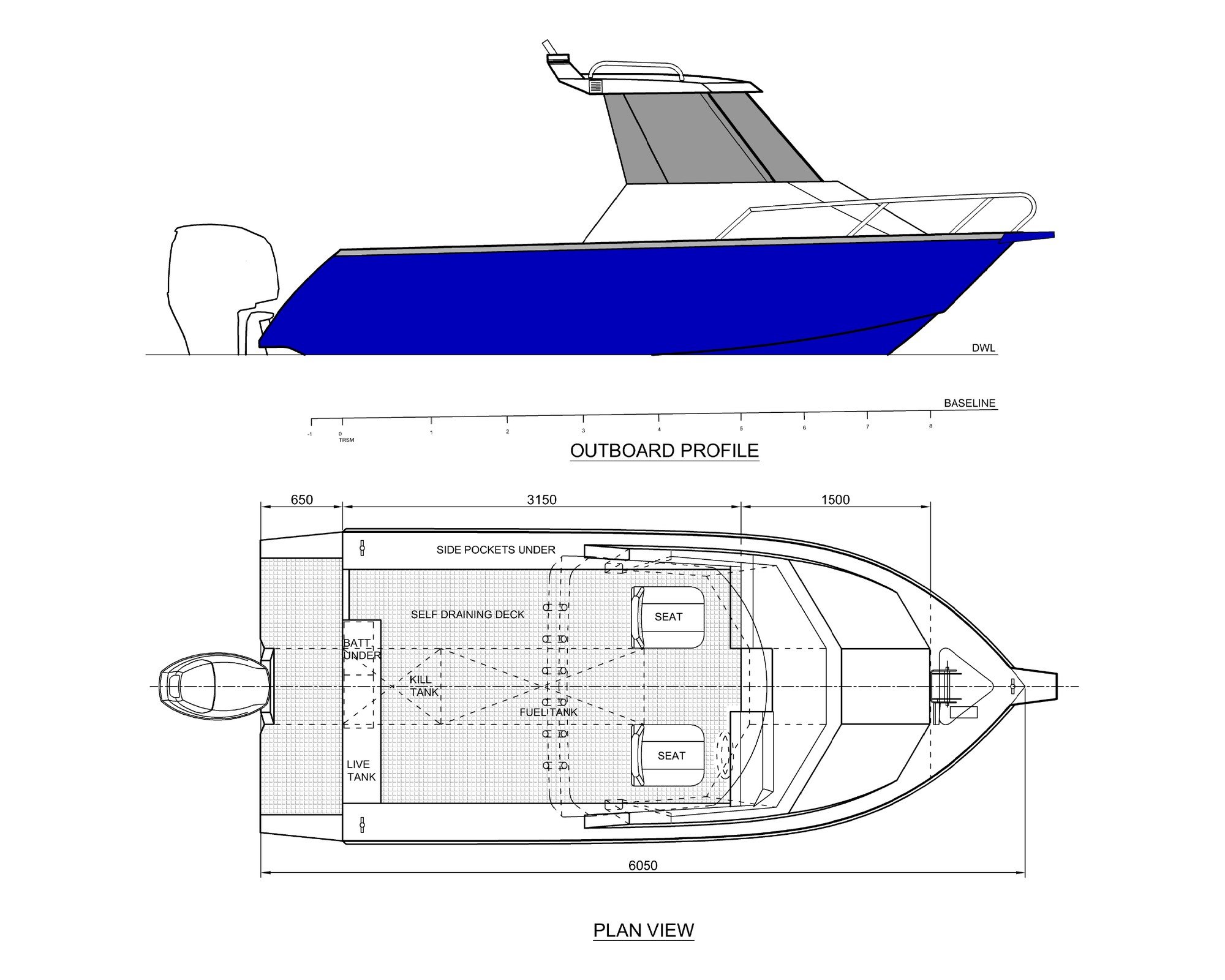 Sherwood Marine 600HT hardtop aluminium monohull boat kit - GA (superseded by the 615)
