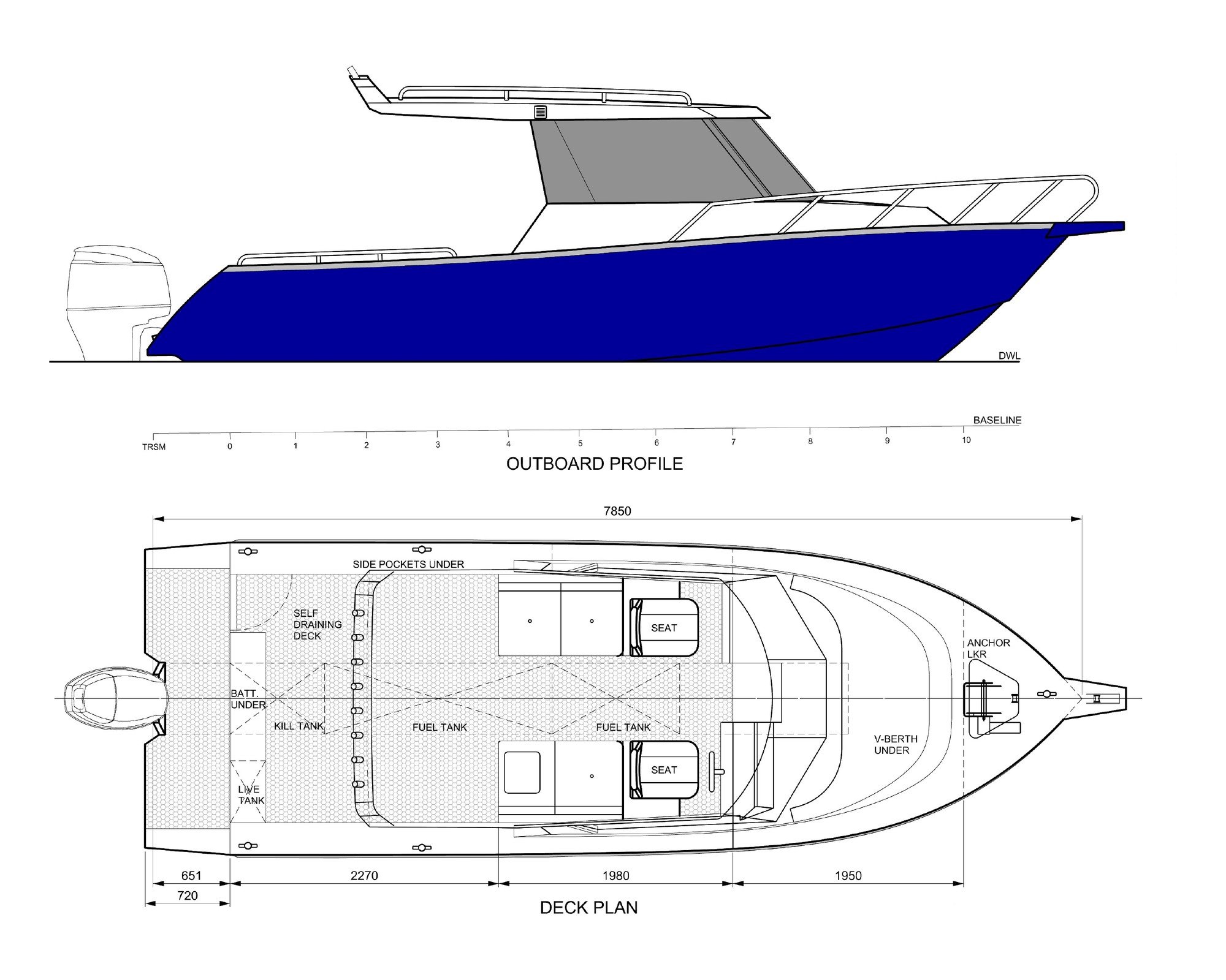 Sherwood Marine 780HTX - 7.8m Extended Hardtop aluminium boat kit - GA

