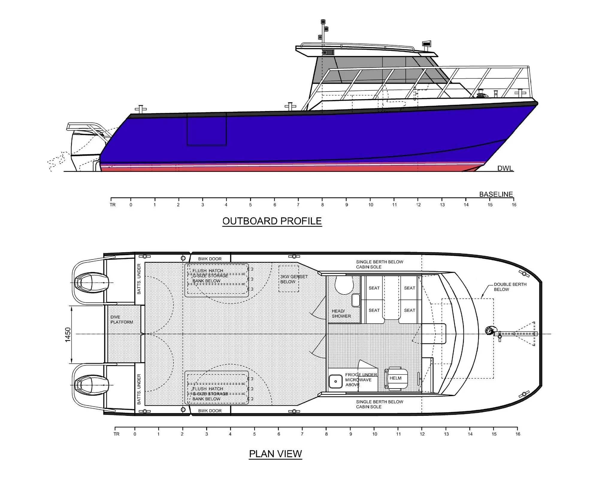 Sherwood Marine C1100 cab 11.00 m aluminium catamaran boat kit GA