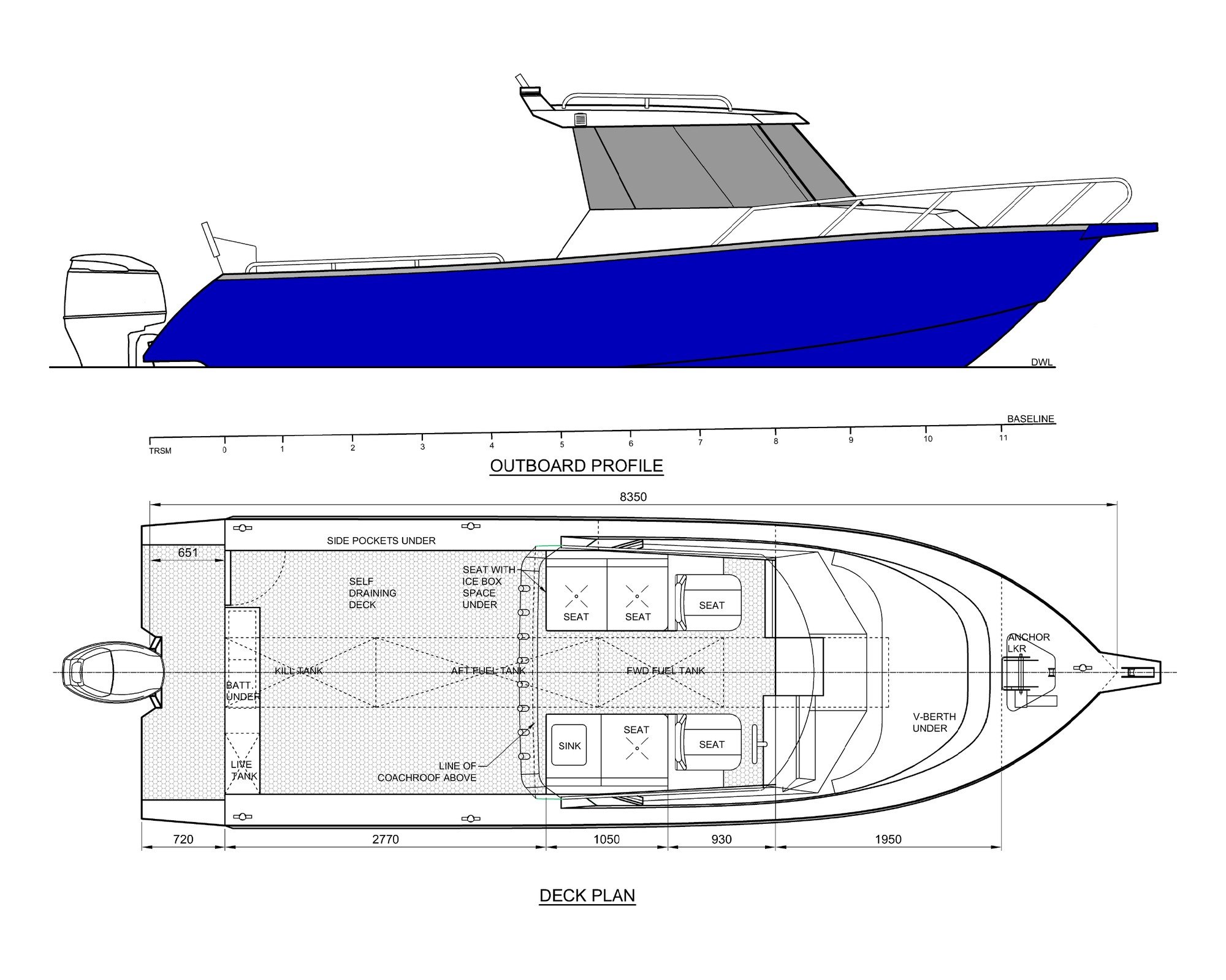 Sherwood Marine 830HT - 8.3m Hardtop aluminium boat kit - GA
