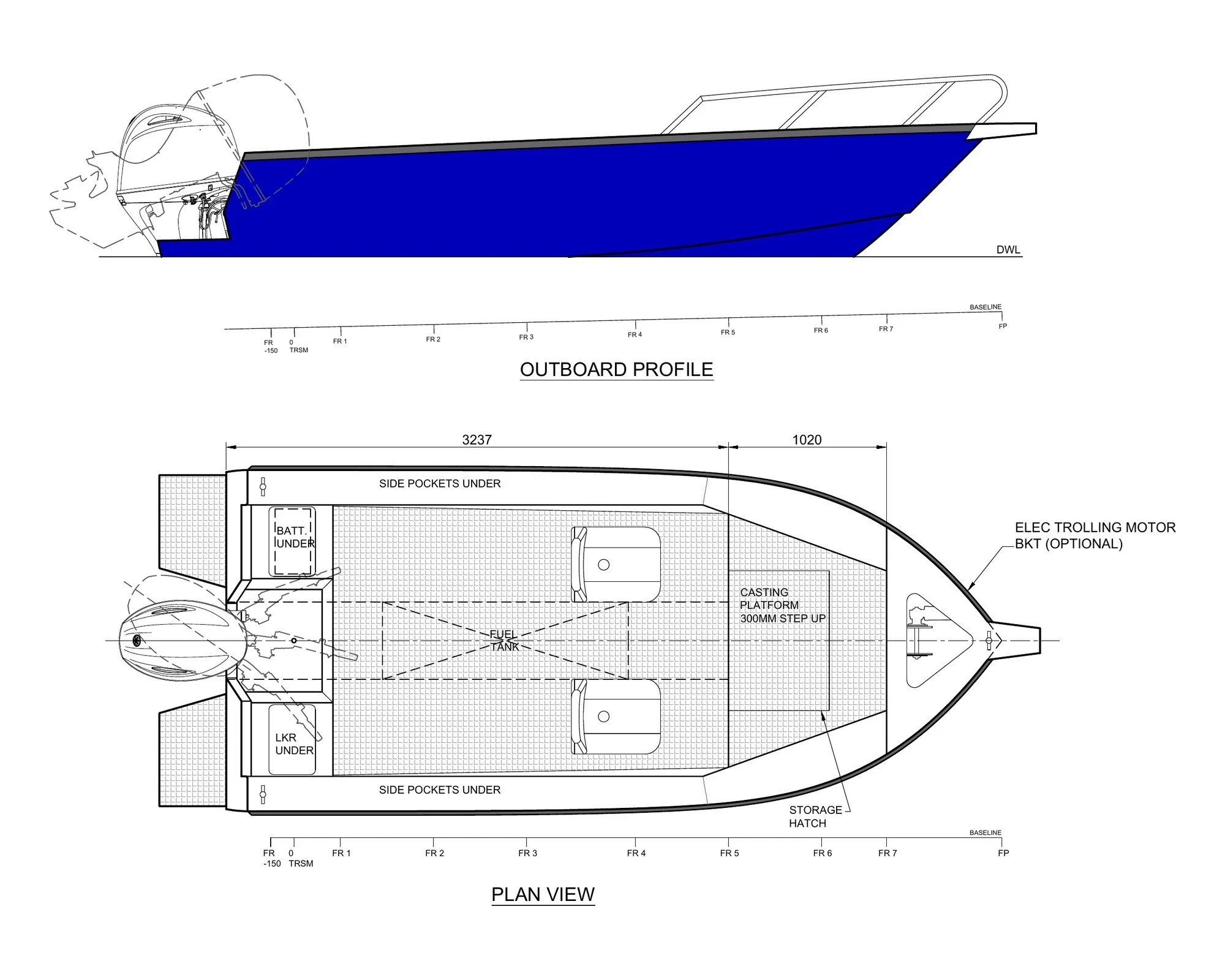 Sherwood Marine 500T tiller 5.0 m aluminium monohull boat kit - GA

