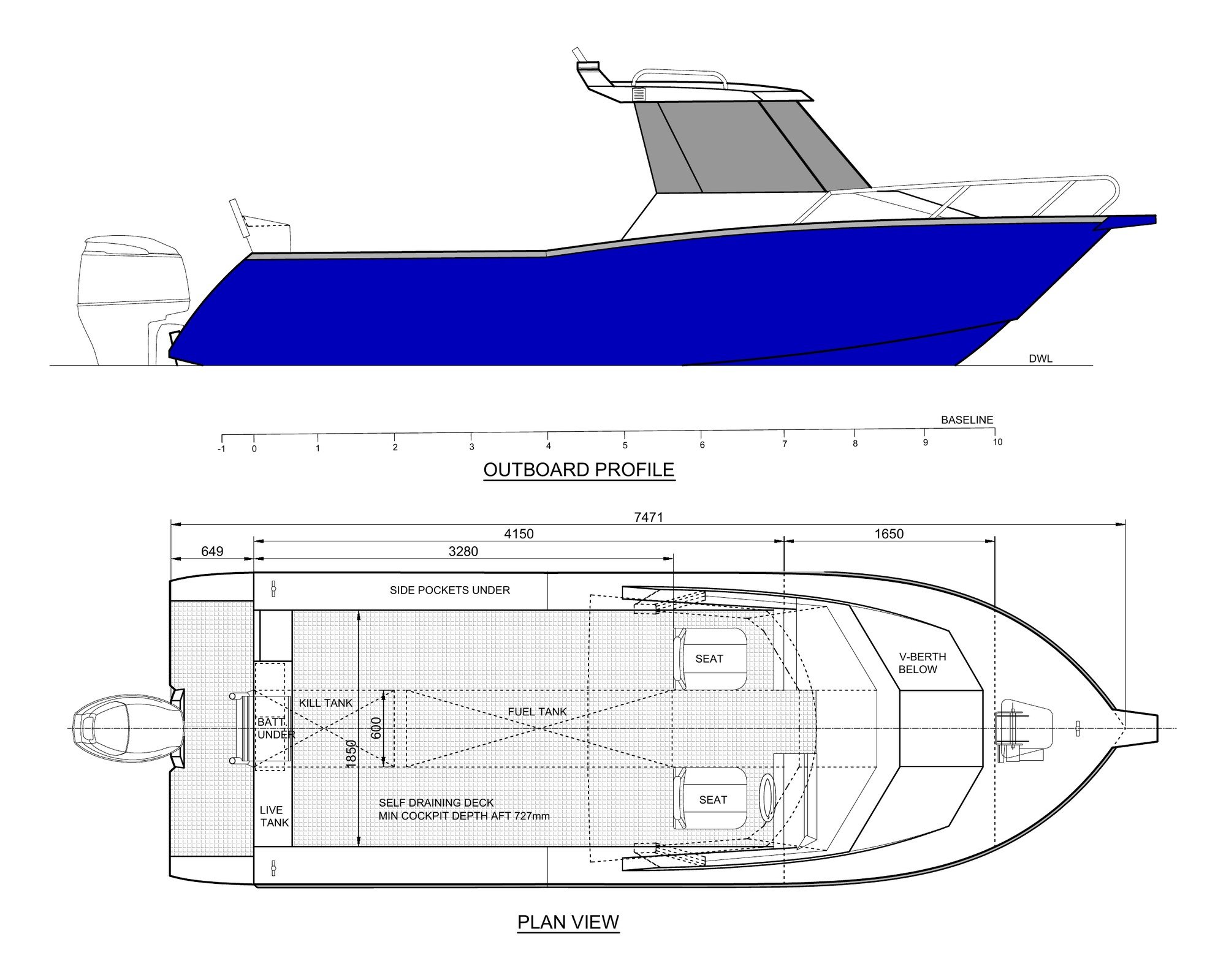 Sherwood Marine 750HT - 7.5m Hardtop aluminium boat kit - GA
