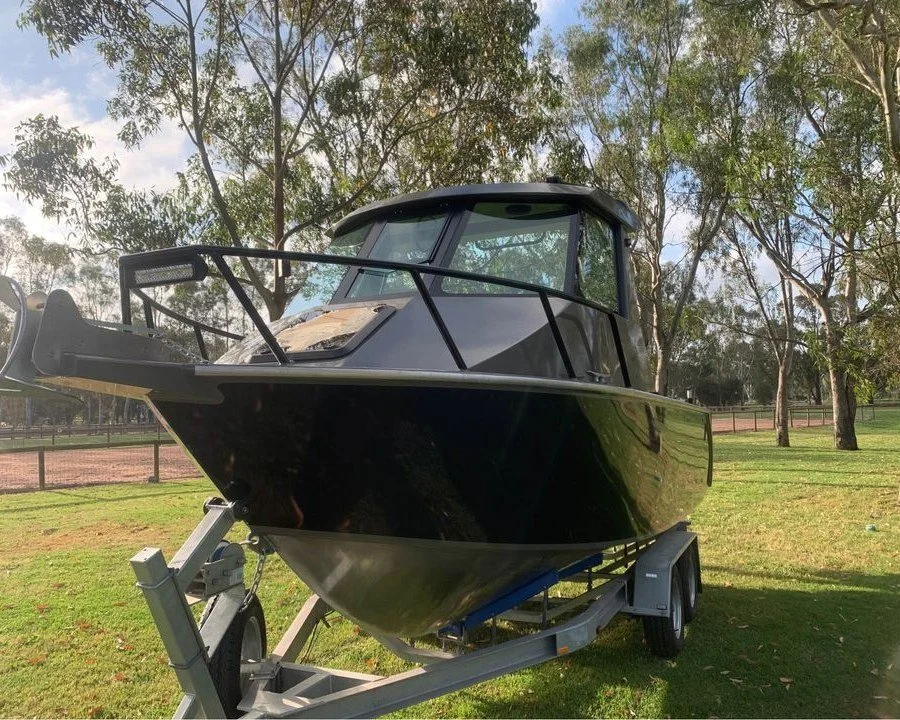 Sherwood Marine 600HT - 6m Hardtop aluminium boat kit - on the trailer, port bow quarter

