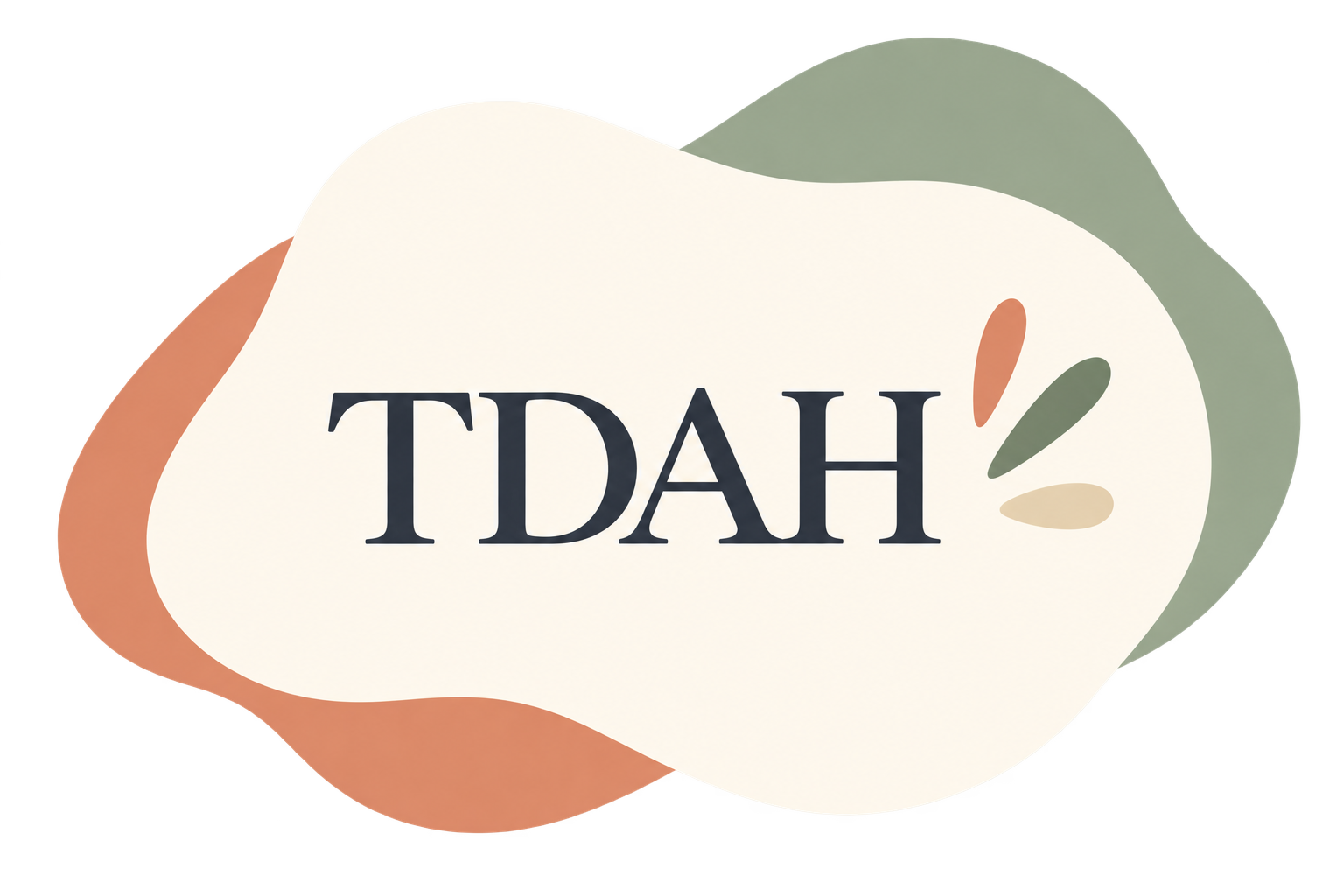 Logo con las letras 'TDAH' en el centro, con formas de colores suaves alrededor.