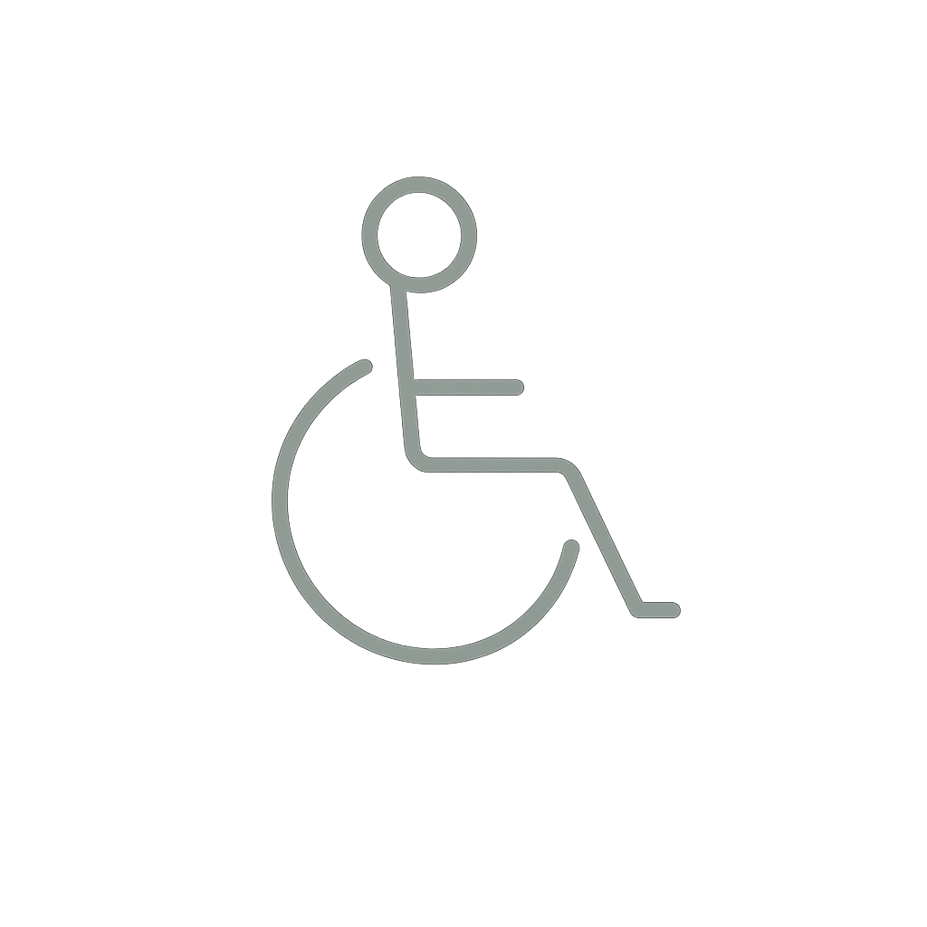 Símbolo de discapacidad con persona en silla de ruedas.
