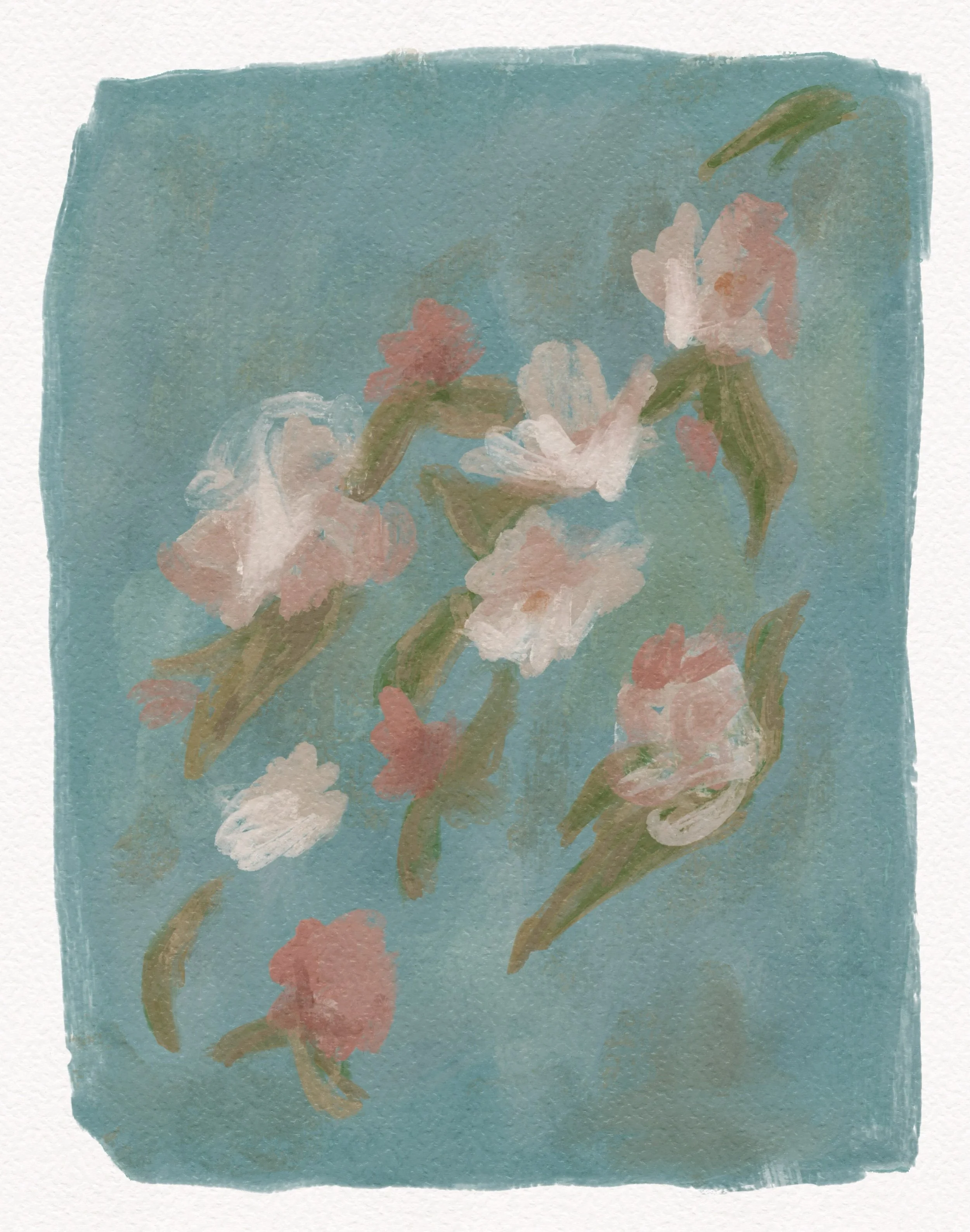Some falling blooms, after sitting next to some roses last night, against the darkening blue sky

#illustration #inmysketchbook #gretelmarlena