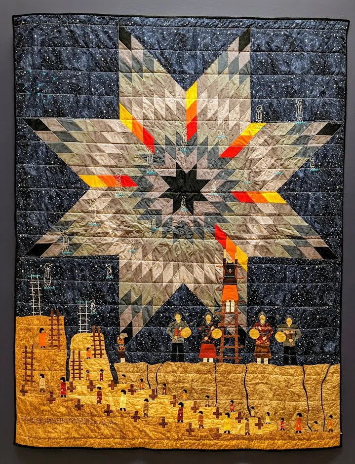 Susan Hudson (Navajo/Diné),  Missing and Murdered Indigenous Children’s Journey to the Milky Way , 2022. In Stitching the Revolution: Quilts as Agents of Change, Mattatuck Museum, 2024. Photo courtesy of the Horseman Foundation