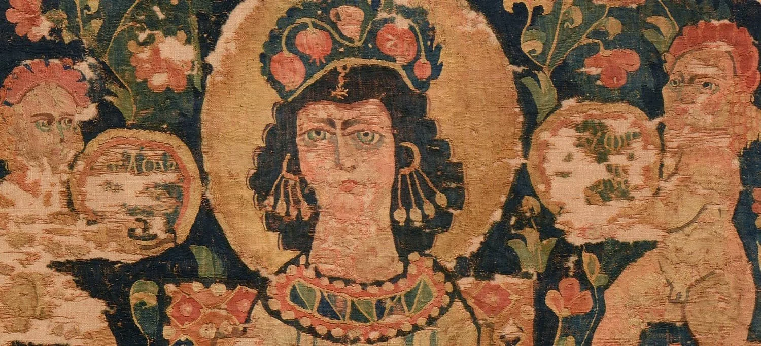 Hestia Polyolbus tapestry (detail), Egypt, 6th century. In  Woven Interiors: Furnishing Early Medieval Egypt /i , The Textile Museum at George Washington University and Dumbarton Oaks Research Library and Collection, 2019-20