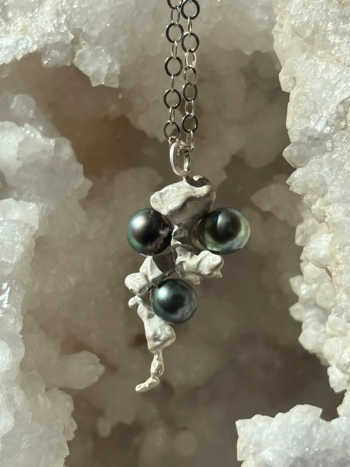 Tracey O Revuelta The Abyssal Tahitian Peacock Pearl and Reduction Fired Geological Rift Hand Cast Silver Pendant (19).jpeg