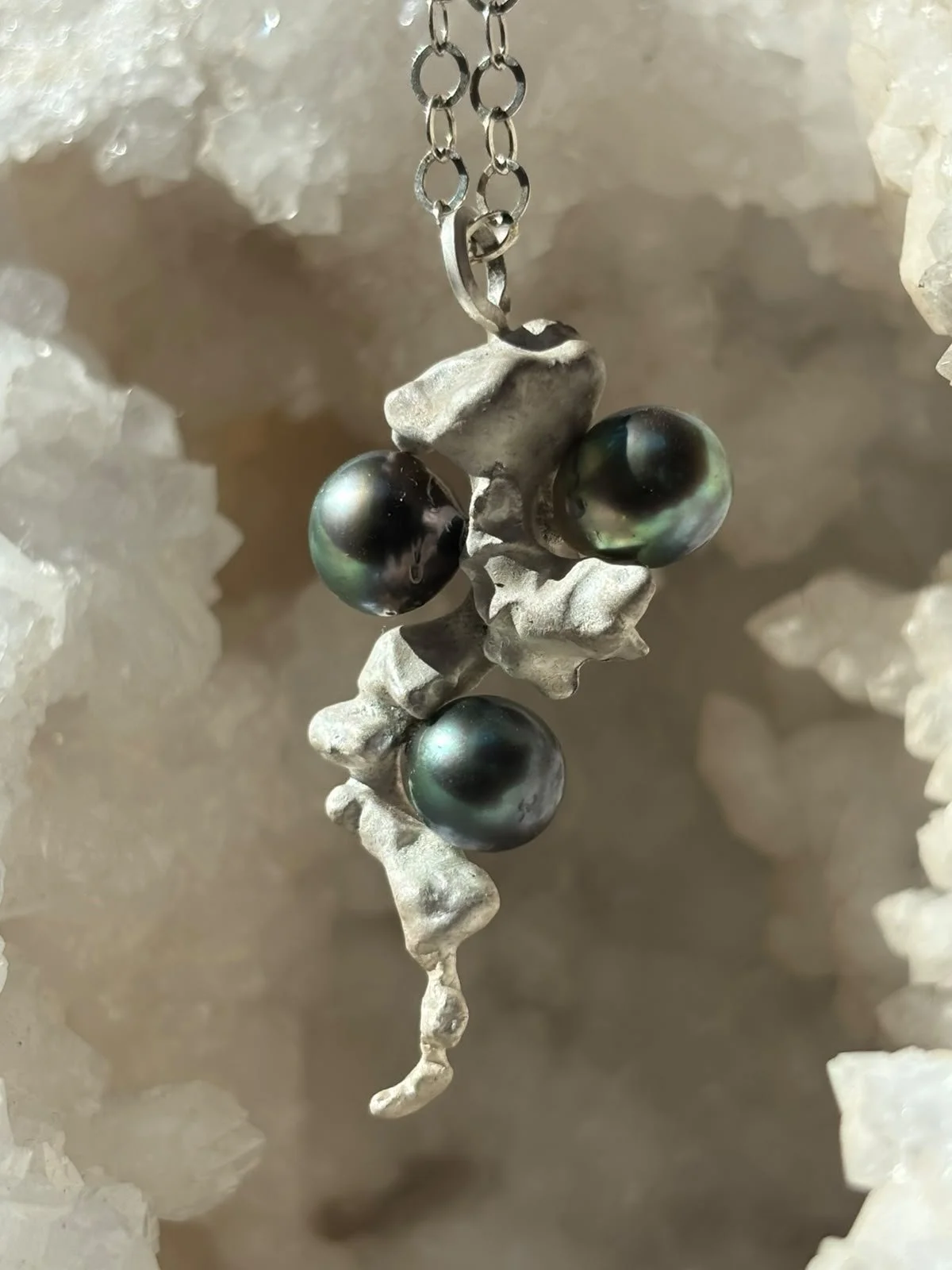 The Abyssal Tahitian Peacock Pearl and Silver Pendant