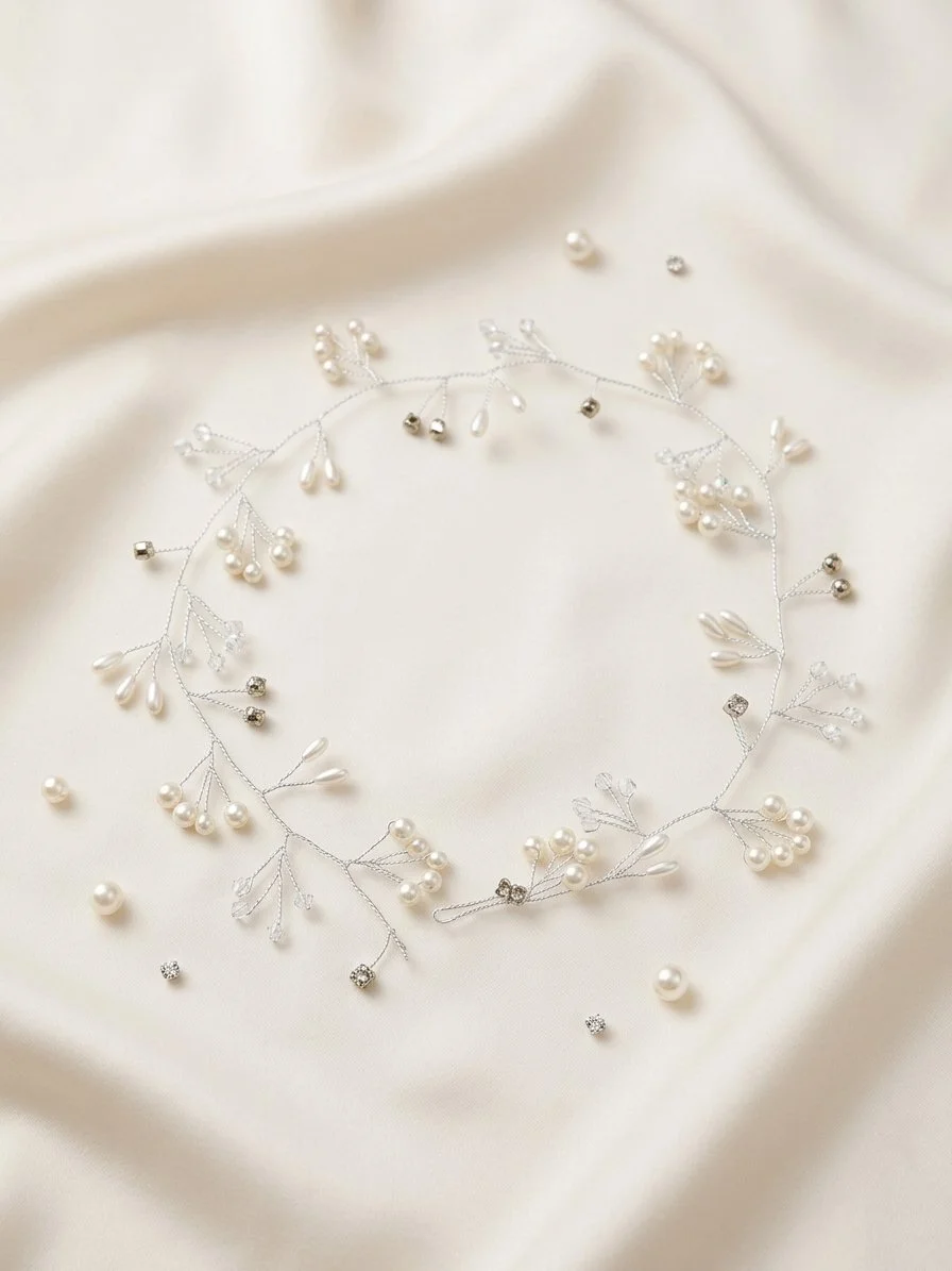 Ethereal Pearl & Crystal Bridal Hair Vine