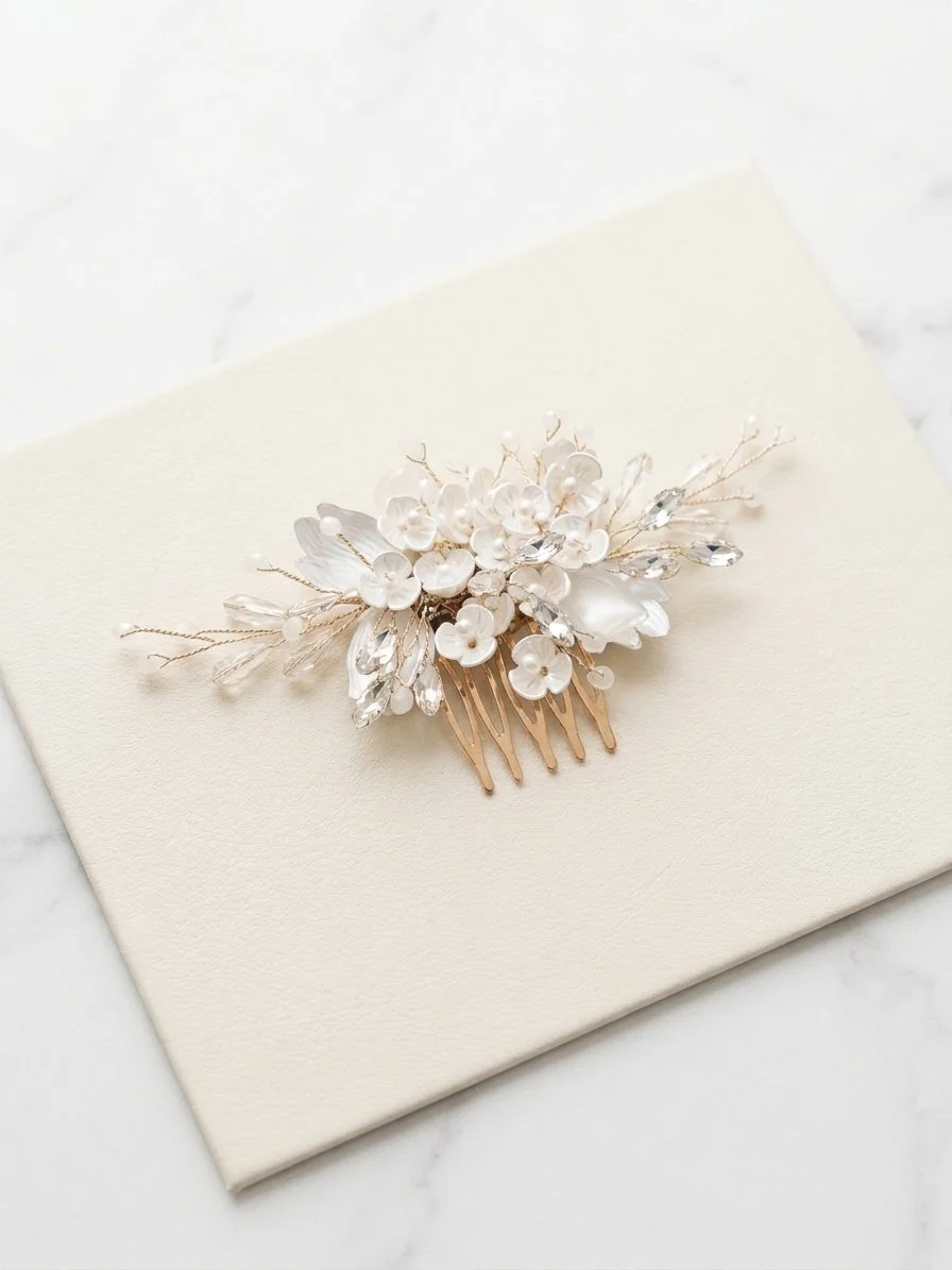 White Blossom Bridal Hair Comb