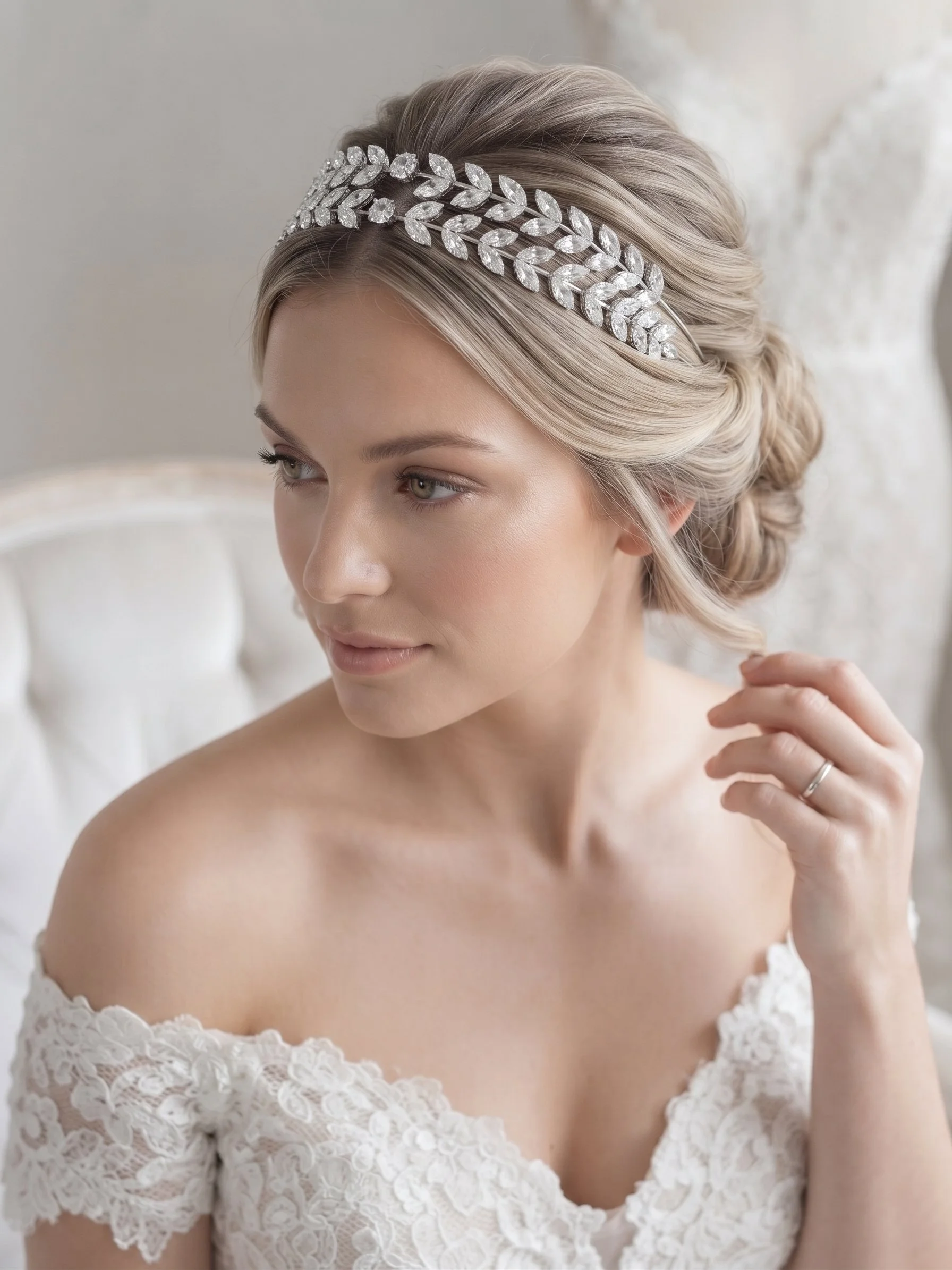 Crystal Twin Leaf Bridal Headband