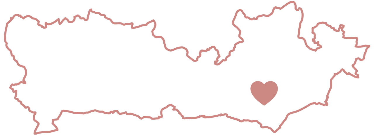 Outline of the United States with a heart in the eastern region.