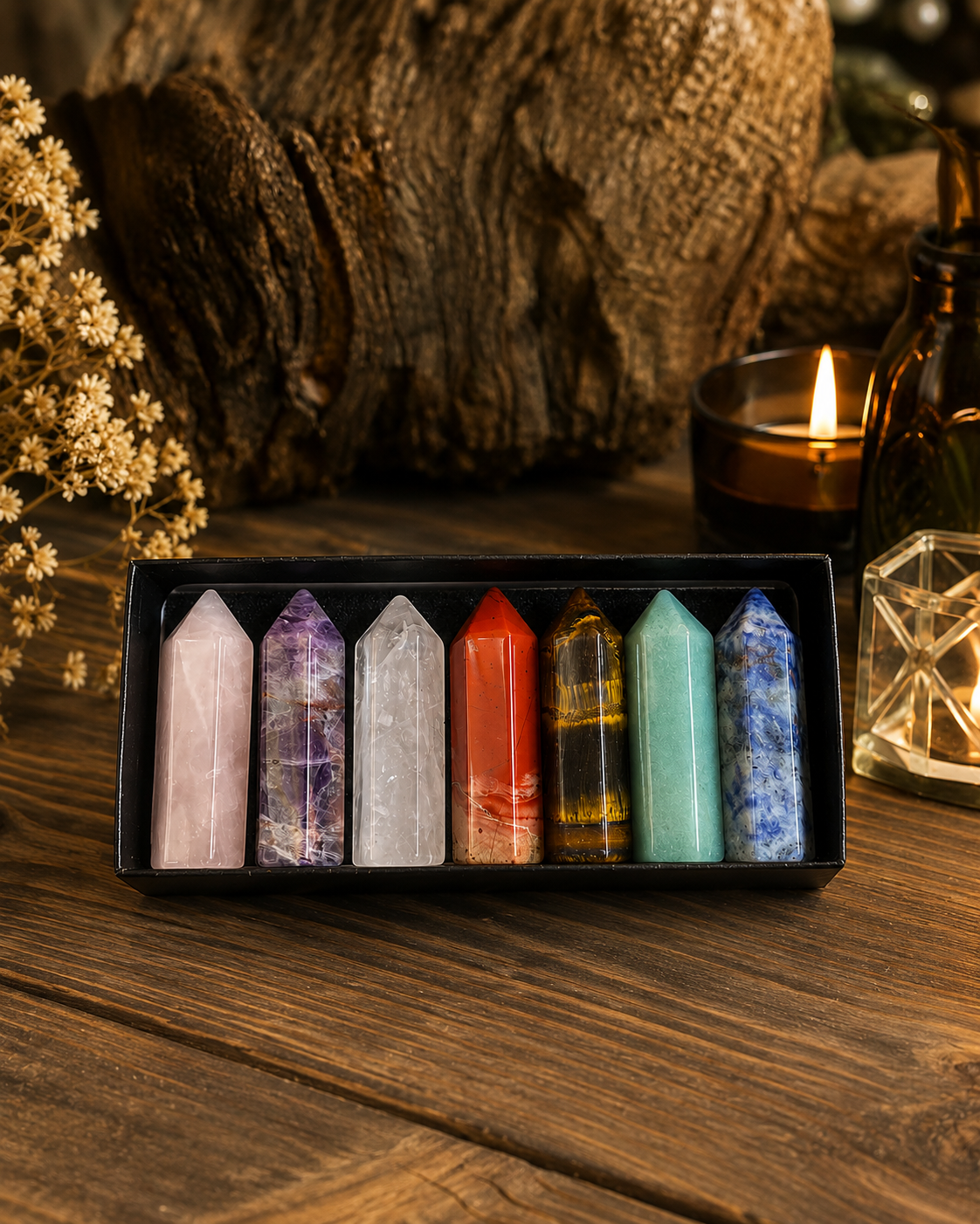 Coffret de 7 pointes en pierres naturelles