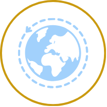 Icon of a globe surrounded by dashed circles