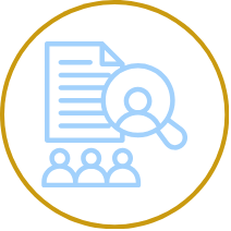 Icon of a report with a magnifying glass and a user profile, representing review or analysis.