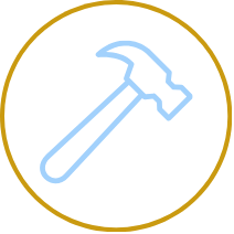Outline of a hammer inside a circle