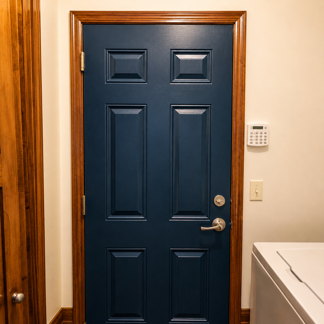 We repainted this door from white to a deep blue color.