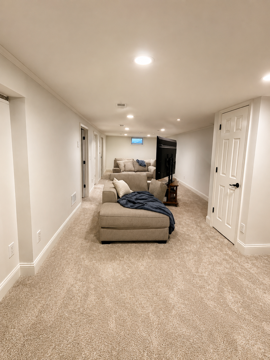 Interior painting in Golden Valley, Minnesota. We painted this basement and main level in two days. The homeowner chose Alabaster by Sherwin Williams for the color.