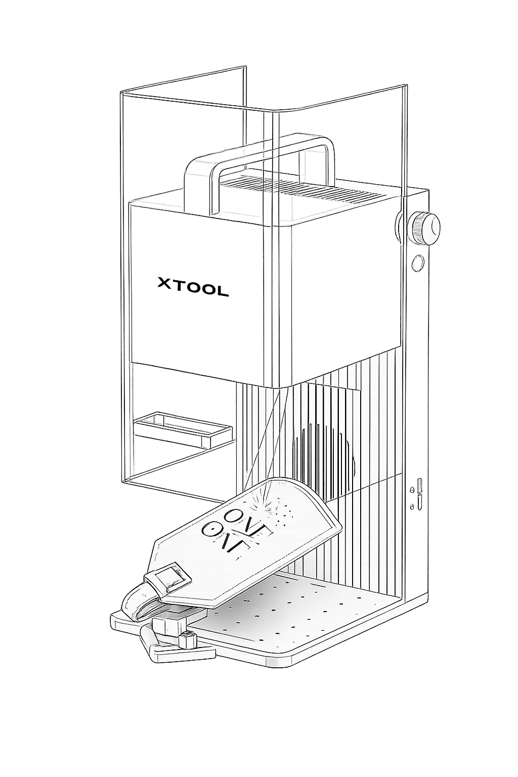 A line drawing of a coffee vending machine with a drip tray, dispensing a cup labeled 'NO' from the coffee outlet.
