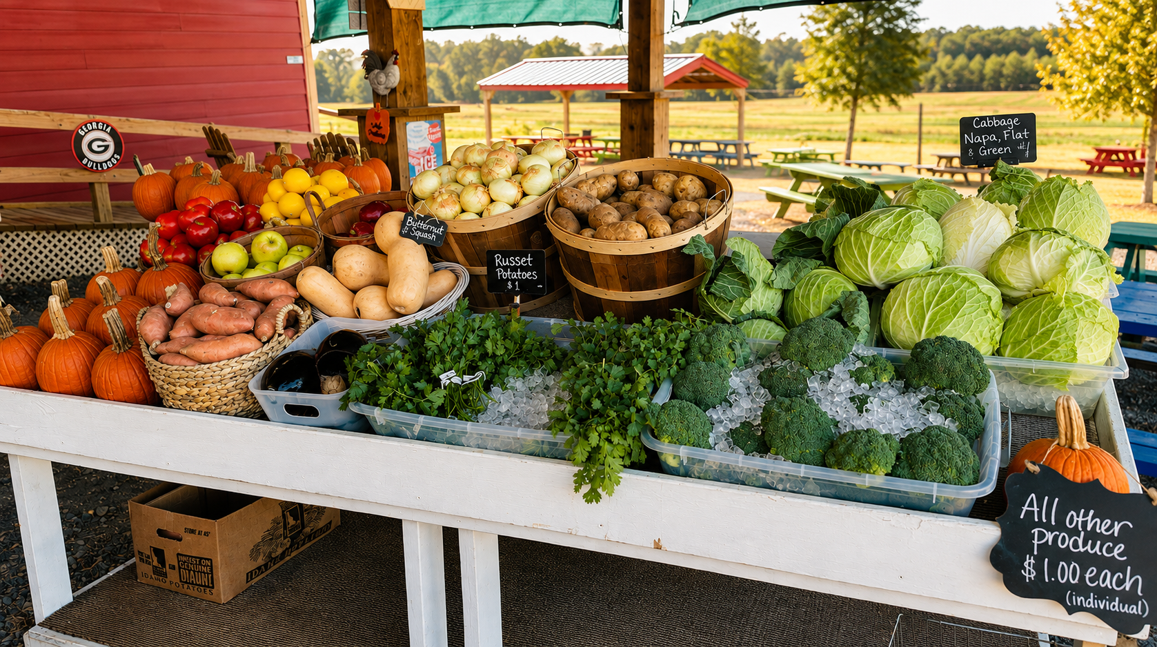 Fresh locally grown vegetables and farm produce at Mitchell’s Family Farm in Boston, Georgia.