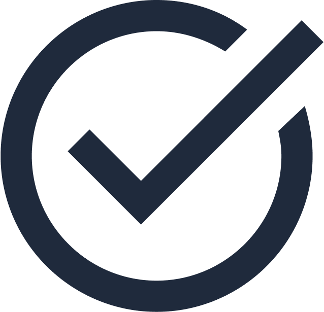 A dark blue check mark inside a circle indicating completion or approval.
