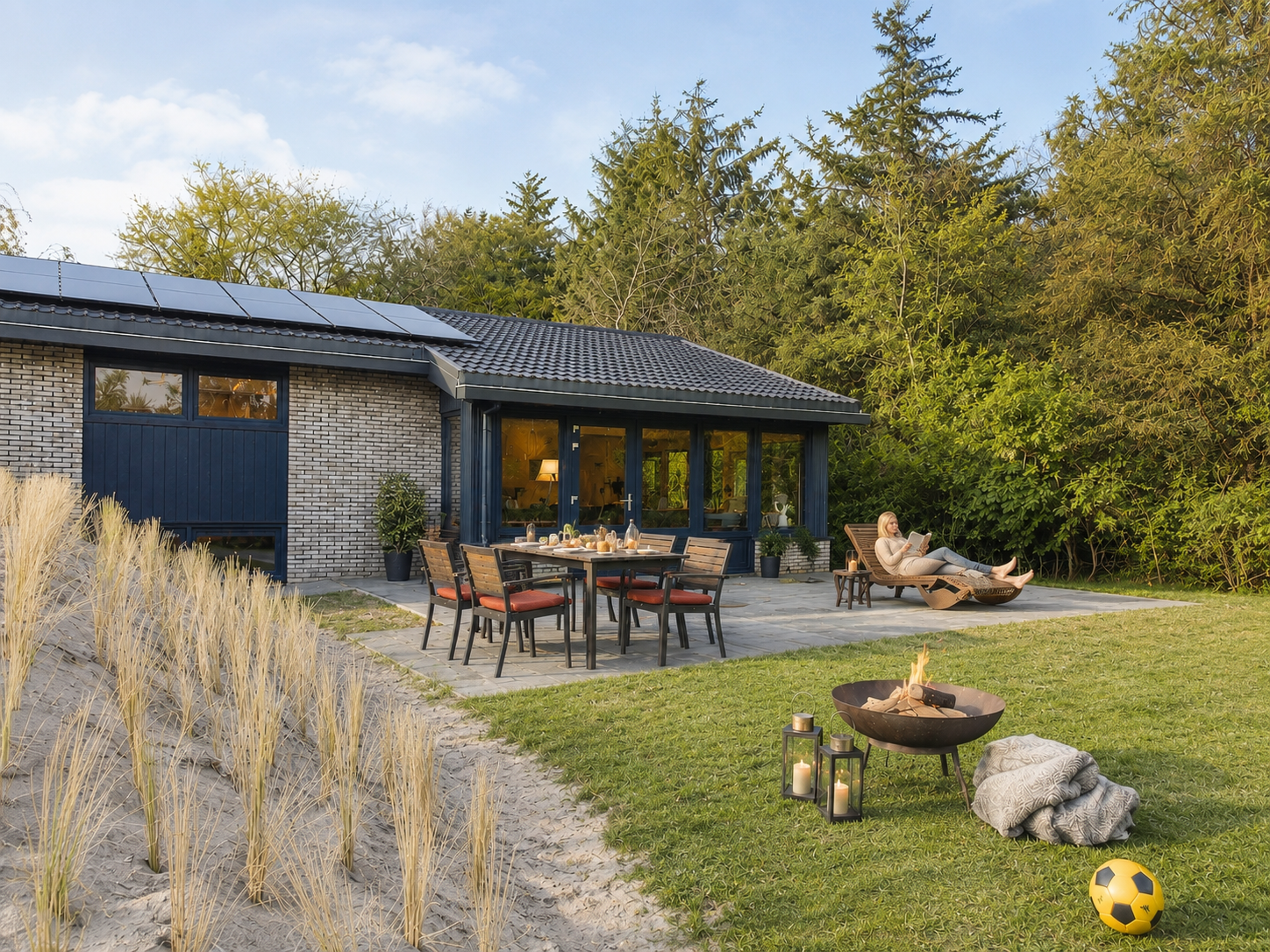 Villa Oostermeer met terras, eettafel en vuurkorf aan de bosrand in Ballum op Ameland