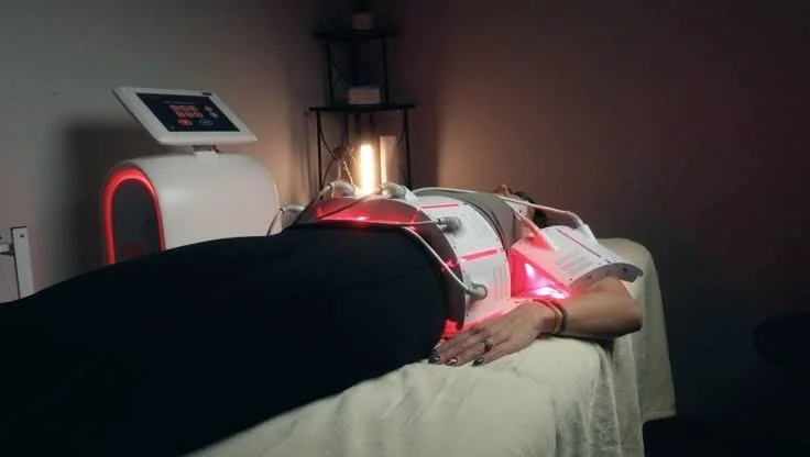 Invisa-RED red and infrared laser paddles positioned on the body during a body contouring treatment