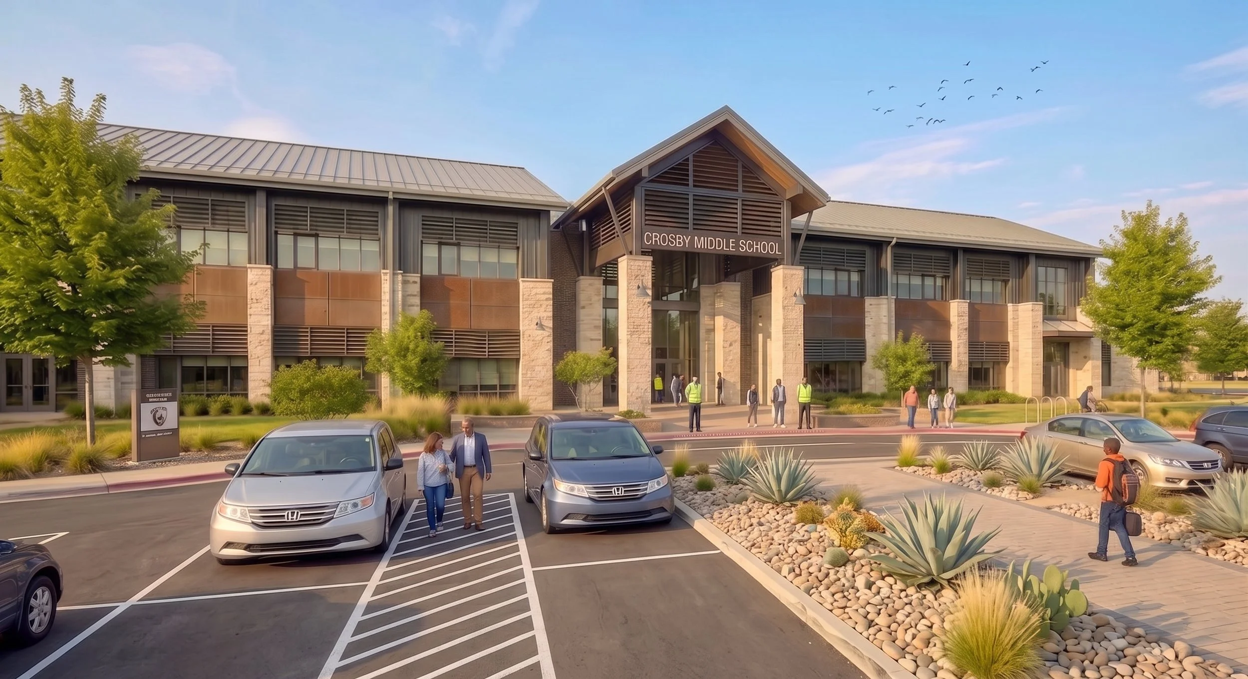 This is a conceptual rendering of the exterior of a new middle school that meets today's educational standards. Final design, materials, and details may vary.