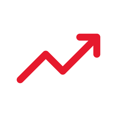 A red upward trending arrow graph symbolizing growth or increase.