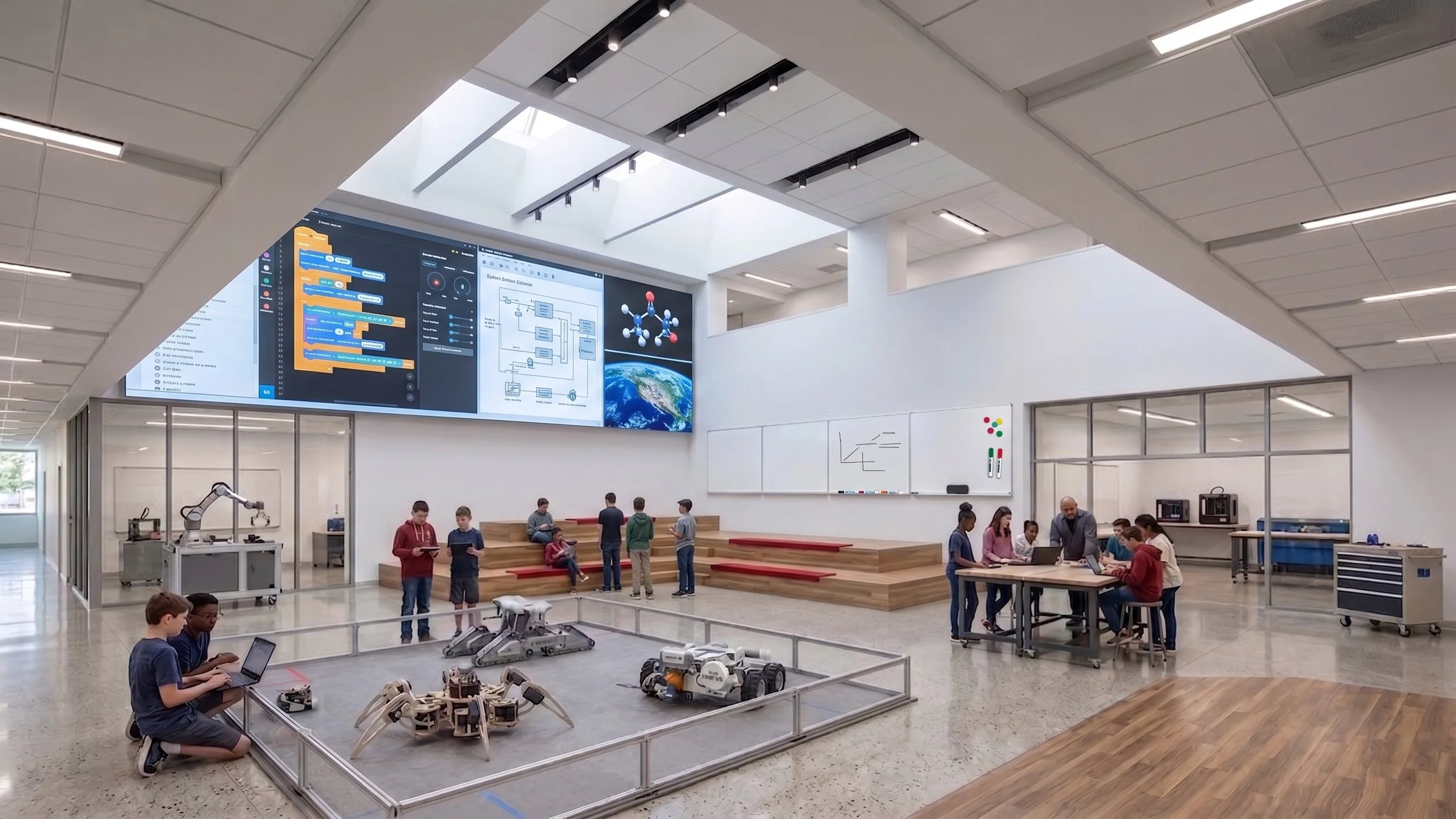 This is a conceptual rendering for a middle school Science, Technology, Engineering, and Mathematics (STEM) collaboration space. Final design, materials, and details may vary.