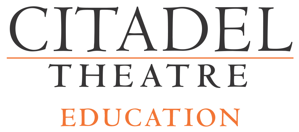 Logo of Citadel Theatre with the words "Citadel Theatre" in large black letters, "Theatre" in smaller black letters underneath, and "Education" in orange capital letters at the bottom.