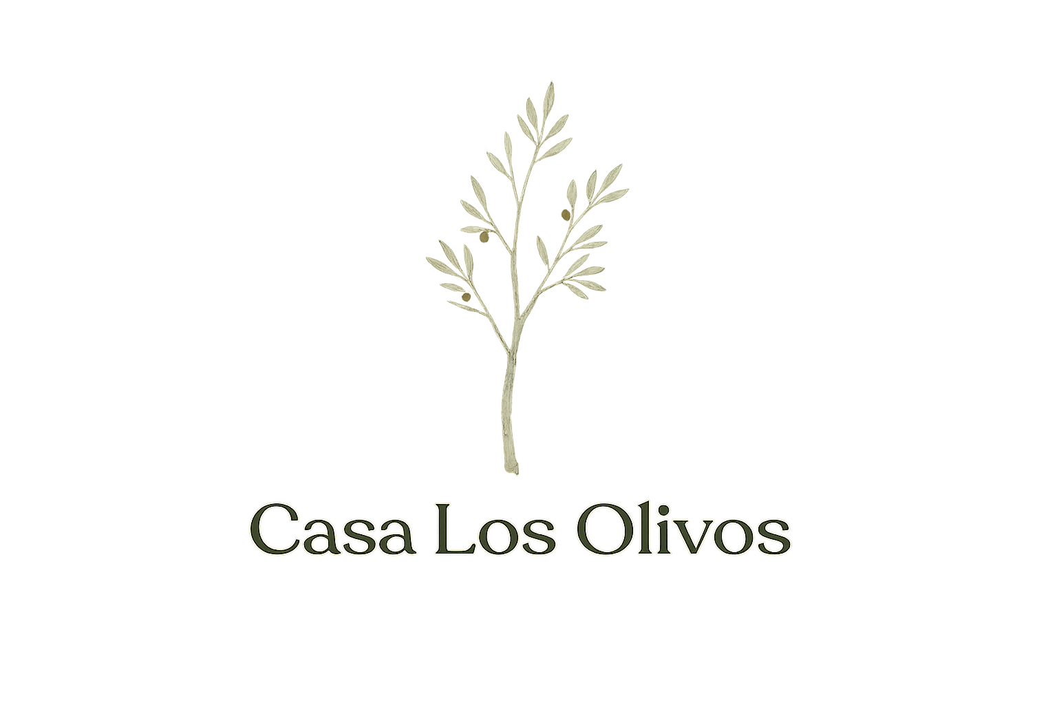 Ilustración de una rama de olivo y el texto 'Casa Los Olivos'.