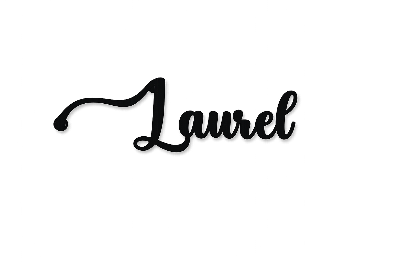 Letras en estilo neón que dicen 'Laurel' con fondo de luces de colores en un entorno oscuro.