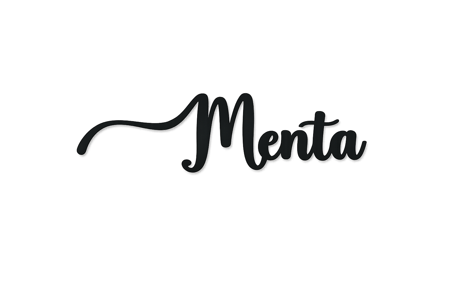 Cartel con la palabra 'Menta' en letras negras en un fondo con luces de neón rosa, azul y púrpura, creando un ambiente moderno y vibrante.