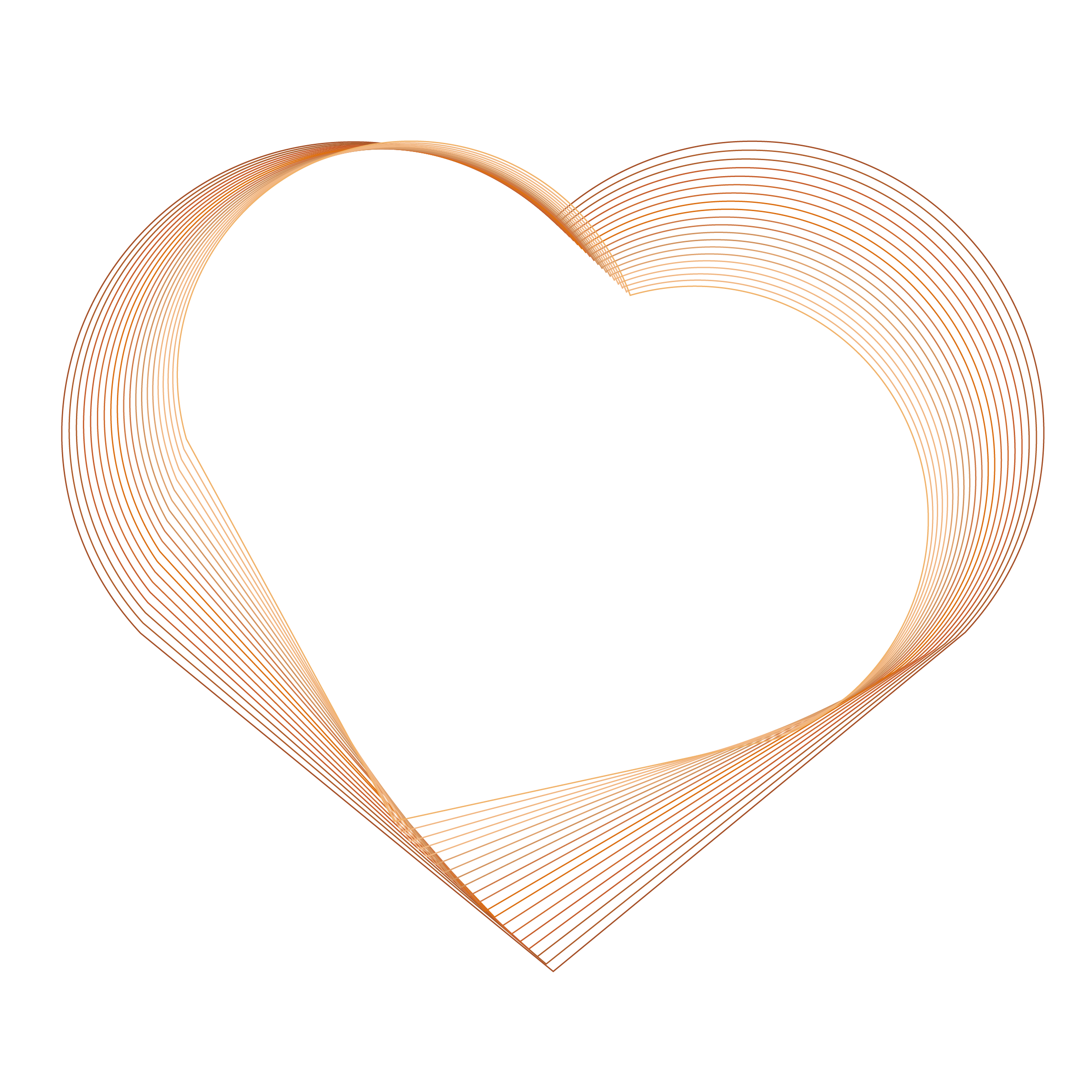 A gold heart outline with a droplet shape at the top center, surrounded by radiant lines and sparkles on a white background.