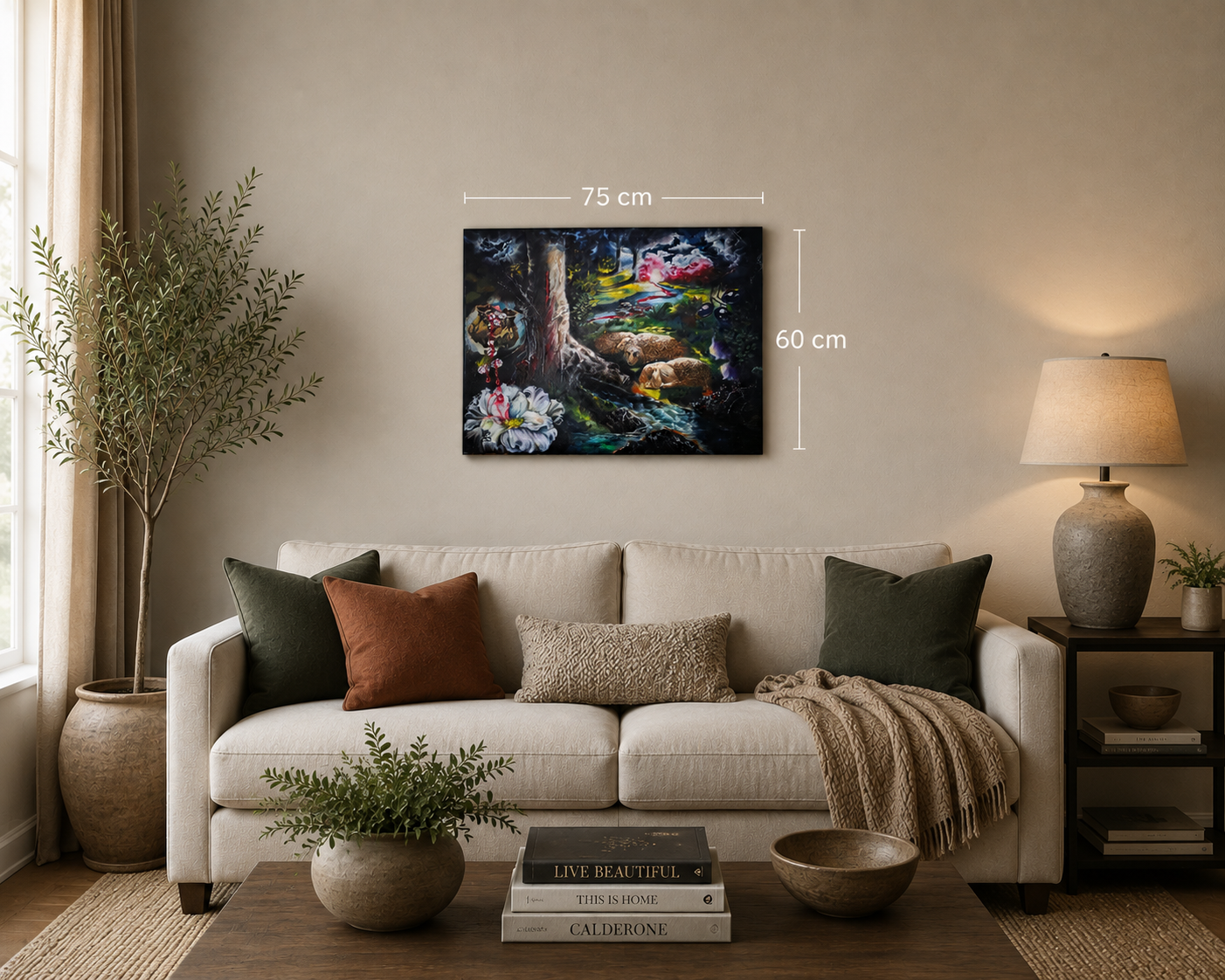 As The Night Watch Sleeps by Patricia Lee displayed in a contemporary living room, helping viewers visualise the artwork within a home interior.