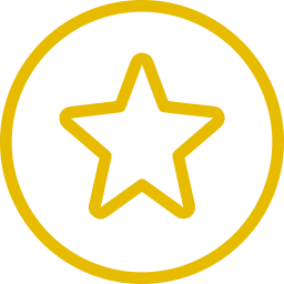A gold star inside a yellow circle on a black background.