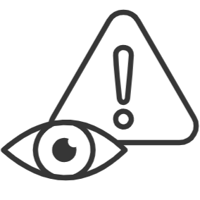An eye with a warning triangle and exclamation mark.