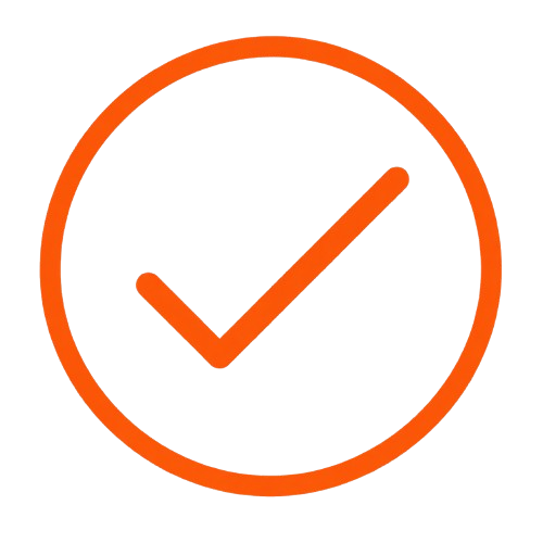 Orange checkmark inside a circle on a black background.