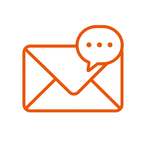 Icon of an envelope with a speech bubble containing three dots above it, in orange outline